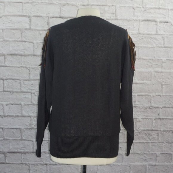 Vintage 80s Beaded Snakeskin Embroidered Sweater Large - Picture 4 of 8